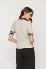 Beżowa sweterkowa bluzka z kontrastowym ściągaczem