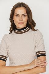 Beżowa sweterkowa bluzka z kontrastowym ściągaczem