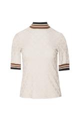 Beżowa sweterkowa bluzka z kontrastowym ściągaczem