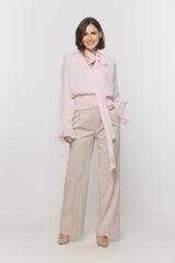 Beżowe letnie spodnie garniturowe z przewiewnej tkaniny