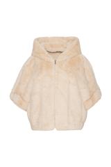 Beżowe miękkie futerko do pasa z rękawem 3/4