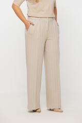 Beżowe spodnie w kant z dzianiny w jodełkę