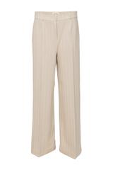 Beżowe spodnie w kant z dzianiny w jodełkę