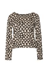 Beżowo-czarna dzianinowa bluzka z długim rękawem