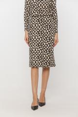 Beżowo-czarna dzianinowa spódnica za kolano