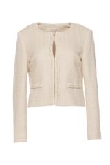 Beżowy żakiet  w stylu chanel z ozdobną taśmą