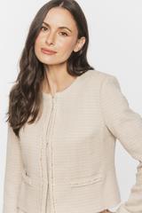 Beżowy żakiet  w stylu chanel z ozdobną taśmą