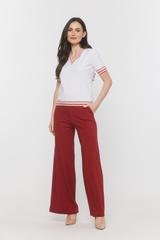 Biała dzianinowa bluzka z kontrastowym ściągaczem