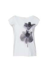 Biała dzianinowa bluzka z kwiatowym nadrukiem