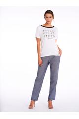 Biały T-shirt z czerwonymi kryształkami