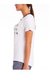 Biały T-shirt z czerwonymi kryształkami