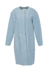 Błękitny jesienny płaszcz z wełny zapinany na napy
