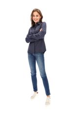 Granatowa koszula z krytą listwą guzikową