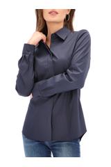 Granatowa koszula z krytą listwą guzikową