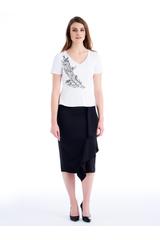 Bluzka ecru z baskinką i ozdobnym suwakiem z tyłu