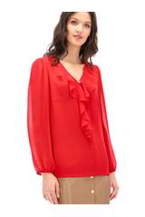 Czerwona bluzka z efektowym żabotem