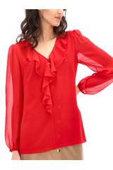 Czerwona bluzka z efektowym żabotem