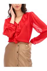 Czerwona bluzka z efektowym żabotem