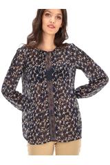 Kwiecista bluzka z szerokimi rękawami i koronkową wstawką