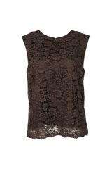 Bluzka bez rękawa z brązowej kwiecistej koronki