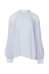 Zwiewna błękitna bluzka z bufiastymi rękawami