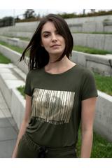 T-shirt zdobiony złotym nadrukiem