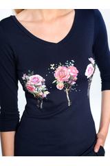 Wiskozowa bluzka z nadrukiem róż oraz kryształkami