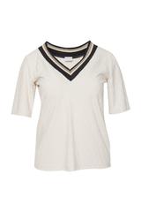 Bluzka ecru z dzianiny sweterkowej z dekoracyjnym ściągaczem