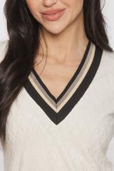 Bluzka ecru z dzianiny sweterkowej z dekoracyjnym ściągaczem