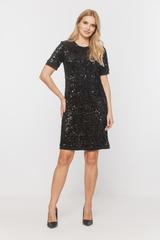 Błyszcząca czarna sukienka z cekinami i krótkim rękawem