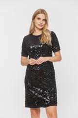 Błyszcząca czarna sukienka z cekinami i krótkim rękawem