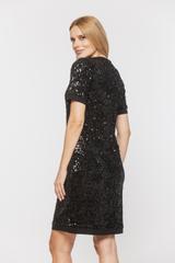 Błyszcząca czarna sukienka z cekinami i krótkim rękawem