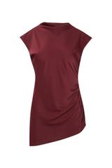 Bordowa asymetryczna bluzka z marszczeniem