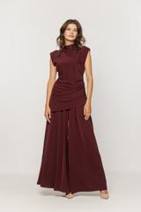 Bordowa asymetryczna bluzka z marszczeniem