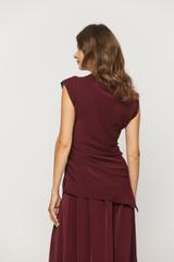 Bordowa asymetryczna bluzka z marszczeniem