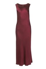 Bordowa satynowa sukienka midi z okrągłym dekoltem