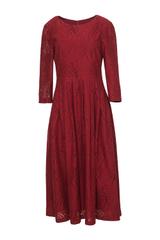 Bordowa wizytowa sukienka z matowej bawełnianej koronki