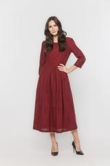 Bordowa wizytowa sukienka z matowej bawełnianej koronki