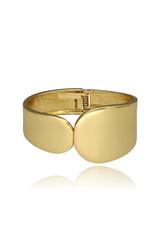 A wide gold bracelet with a modern twist