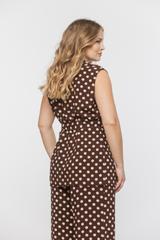 Brązowa bluzka w groszki z paskiem w talii