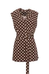 Brązowa bluzka w groszki z paskiem w talii