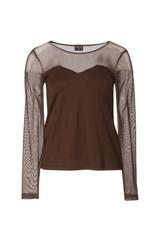 Brązowa bluzka z transparentnej siateczki i dzianiny