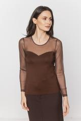 Brązowa bluzka z transparentnej siateczki i dzianiny