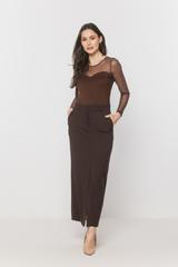 Brązowa bluzka z transparentnej siateczki i dzianiny