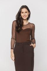 Brązowa bluzka z transparentnej siateczki i dzianiny