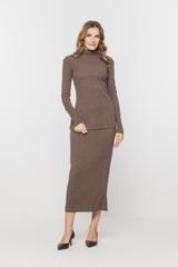 Brązowa dopasowana spódnica z fakturowanej dzianiny