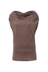 Brązowa dzianinowa bluzka z marszczeniem na ramionach