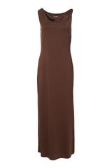 Brązowa dzianinowa sukienka maxi z dekoracyjnym ramiączkiem