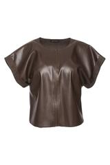 Brązowa krótka kamizelka z tkaniny skóropodobnej