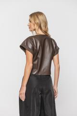 Brązowa krótka kamizelka z tkaniny skóropodobnej